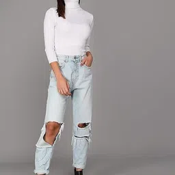 MIXFIT Women Ribbed High Neck Long Sleeves Fitted Regular Top image 3