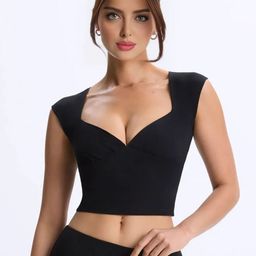 R.Code by The Roadster Life Co. Women Sweetheart Neck Ruched Fitted Crop Top-picture-43