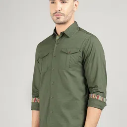 Royal Enfield Men Spread Collar Solid Cotton Casual Shirt image 3