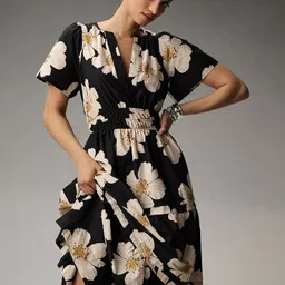 The Roadster Lifestyle Co Printed A-Line Midi Dress image 4