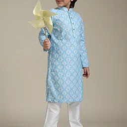 Manyavar Boys Floral Printed Thread Work Straight Kurta With Pyjamas image 1