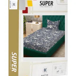 KLOTTHE Grey Floral Printed 300 TC Fitted Single Bedsheet Set- 2.25mx1.50m image 2