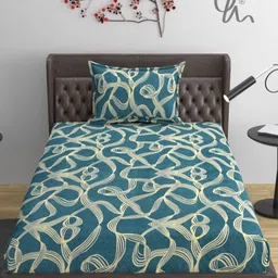 YaAkholic Green & Yellow 210 TC Single Bedsheet with 1 Pillow Covers-image-21