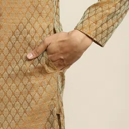 SOJANYA Men Mustard Yellow Ethnic Motifs Kurta with Pyjamas & Nehru Jacket image 4