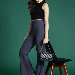 dressberry bizwear DressBerry Women Ribbed High-Rise Bootcut Trousers image 4