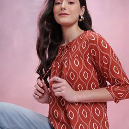 DressBerry Geometric Print Tie-Up Neck Top-picture-33