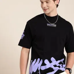 HERE&NOW Relaxed Fit Typography Printed Drop-Shoulder Sleeves Pure Cotton T-shirt-picture-18