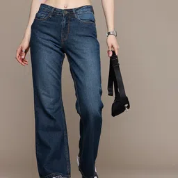 The Roadster Life Co. Women Slim Flared High-Rise Light Fade Pure Cotton Jeans-image-8