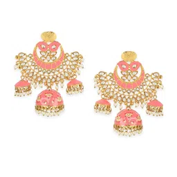 ANIKAS CREATION Pink & Gold-Plated Meenakari Dome Shaped Jhumkas image 2