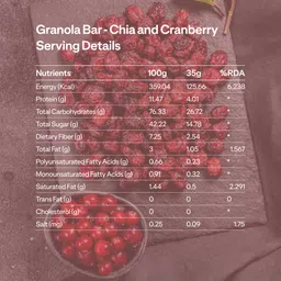 decathlon Granola Bar- Chia Cranberry - - Zero Cholestrol, No trans fats, with Fibre image 4