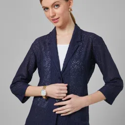 Style Quotient Navy Cotton Self Tailored Jacket image 1