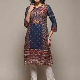 Biba Blue Printed Straight Kurta image 1