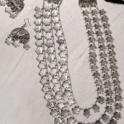 Teejh Ethnic Faiza Silver Oxidized Floral Long Necklace Set for Women-picture-14