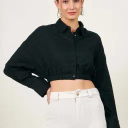Marie Claire Black Self Pattern Crop Top image 1