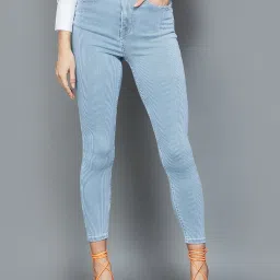 Ginger by Lifestyle Blue & White Cotton Mid Rise Striped Jeans image 1