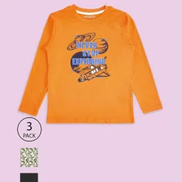 Pantaloons Junior Multicolor Cotton Printed Full Sleeves T-Shirt (Pack of 3) image 1