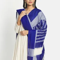 Fabindia Blue & Grey Cotton Woven Pattern Dupatta image 2