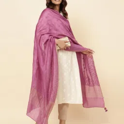 Fabindia Purple Cotton Silk Embroidered Dupatta image 2