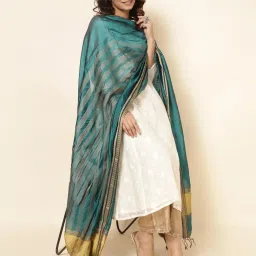 Fabindia Teal Green Woven Pattern Dupatta image 2