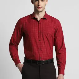 Peter England Red Slim Fit Checks Shirt image 1