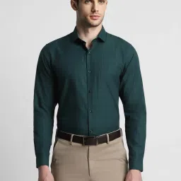 Peter England Dark Teal Slim Fit Checks Shirt image 1