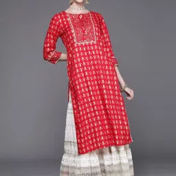 KSUT Red Printed Straight Kurta image 1