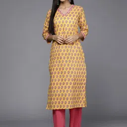 KSUT Yellow Cotton Printed Straight Kurta image 1