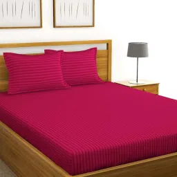 Bianca Hilton Stripes Red 210 TC Cotton Double Bedsheet with 2 Pillow Covers image 1