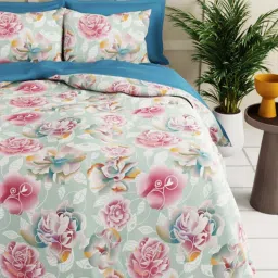 Bianca La Vogue Floral Multicolor 152 TC Fabric Double Bedsheet with 2 Pillow Covers image 3