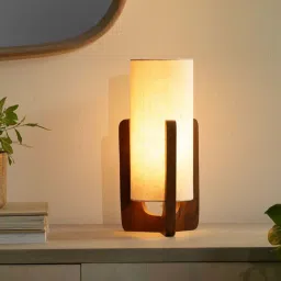 Ellementry Brown & Beige Wood Gren Shade Table Lamp image 1