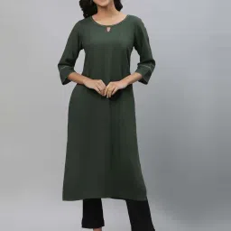 Aurelia Green Woven Pattern Straight Kurta image 1