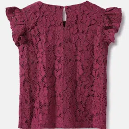 United Colors of Benetton Girls Dark Pink Self Design Top image 2