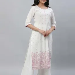 Aurelia White & Pink Cotton Printed Straight Kurta image 1