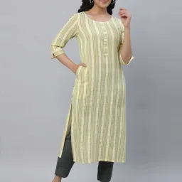 Aurelia Yellow Striped Straight Kurta image 1