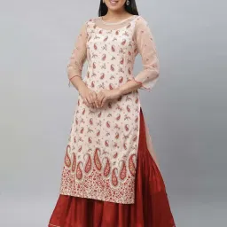 Aurelia Peach Printed Straight Kurta image 1