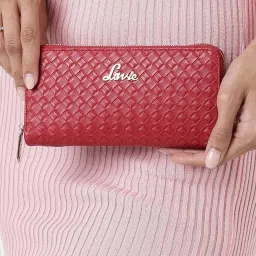 Lavie Red Textured Zip Around Wallet for Women image 1