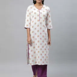 Aurelia White Cotton Printed Straight Kurta image 1