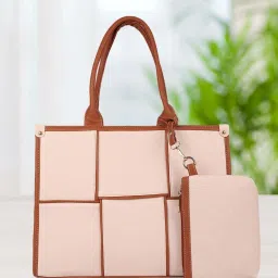 MINI WESST Beige Checked Handbag With Pouch image 2