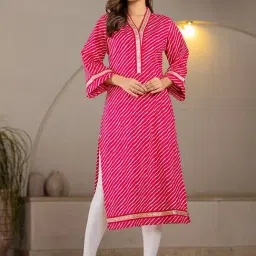 Yufta Hot Pink Cotton Printed Straight Kurta-picture-35