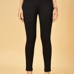 Annabelle by Pantaloons Black Chequered Treggings image 1