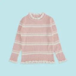 Pantaloons Junior Peach Striped Full Sleeves Sweater image 1