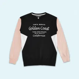 Pantaloons Junior Black & Pink Cotton Printed Full Sleeves Sweatshirt image 1