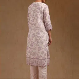 Soch Off White Linen Regular Fit Floral Print Kurta image 2
