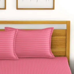 Bianca Hilton Stripes Pink 210 TC Cotton Double Bedsheet with 2 Pillow Covers image 4
