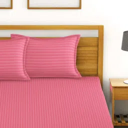 Bianca Hilton Stripes Pink 210 TC Cotton Double Bedsheet with 2 Pillow Covers image 3