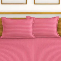 Bianca Hilton Stripes Pink 210 TC Cotton Double Bedsheet with 2 Pillow Covers image 2