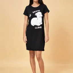 Dreamz by Pantaloons Black Cotton Graphic Print Sleep Tee image 1