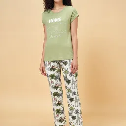 Dreamz by Pantaloons Green Cotton Graphic Print T-Shirt Pyjama Set image 1