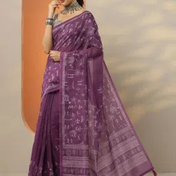 Libas Purple Printed Saree With Unstitched Blouse image 2