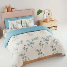 Bianca Tokyo Bay Floral Beige 192 TC Fabric King Bedsheet with 2 Pillow Covers image 1